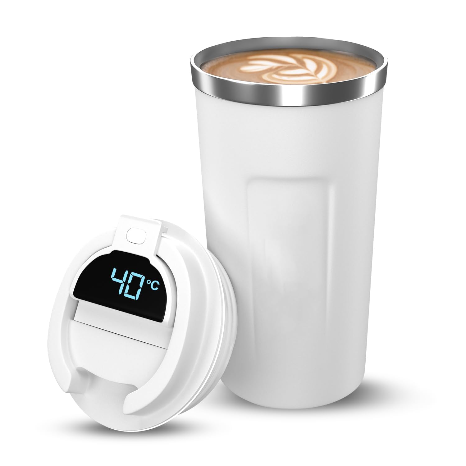 Bella N Bloom Insulated Coffee Cup Tumbler 500ml with Flip Lid, 304 Stainless Steel, Leak-Resistant Travel Mug-White