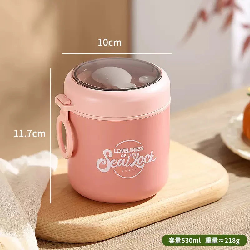 Bella N Bloom Stainless Steel Insulated Lunch Box with Spoon, Leakproof Twist Lid Food Jar, Pink, Compact Meal Container for Office, School & Travel
