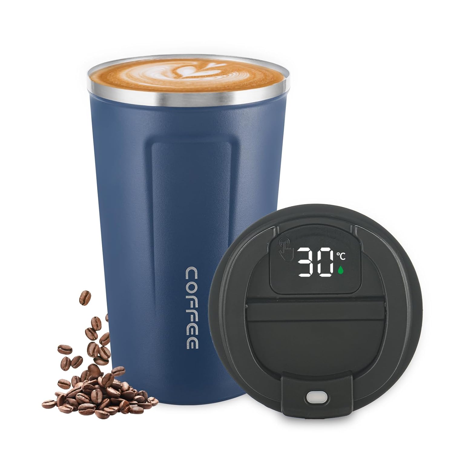Bella N Bloom Insulated Coffee Cup Tumbler 500ml with Flip Lid, 304 Stainless Steel, Leak-Resistant Travel Mug-Blue