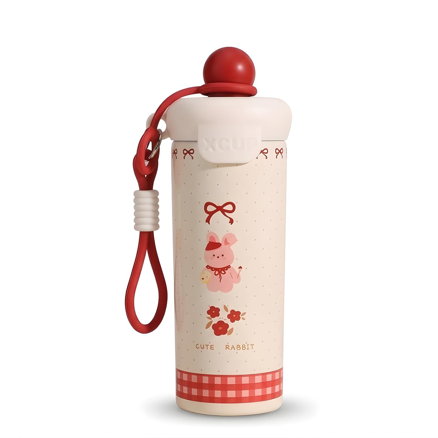Bunny Print Insulated Tumbler with Handle & Straw – Stainless Steel, Spill-Resistant Lid, Large Capacity Travel Mug (Pink Gradient)