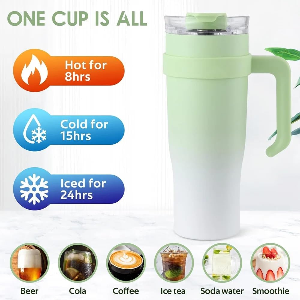 Bella N Bloom 1200ml Stainless Steel Insulated Tumbler with Handle & Straw Lid (Pastel Green)