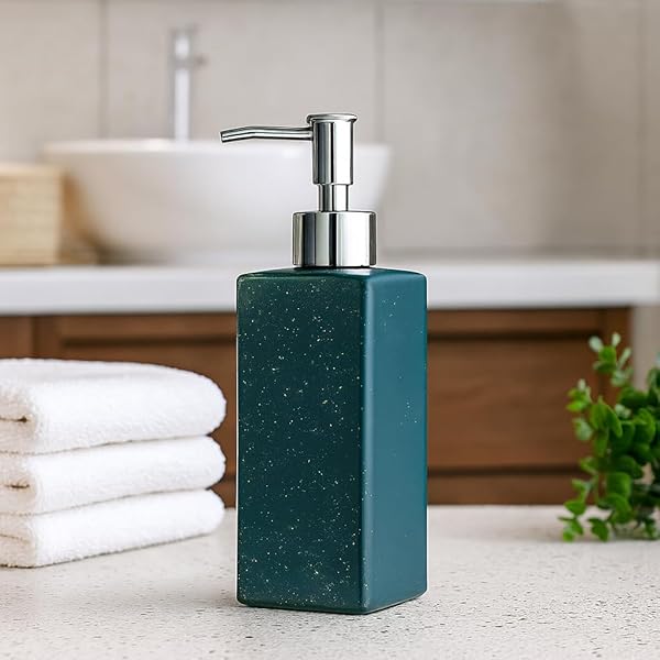 Premium Textured Glass Soap Dispenser – Modern Speckled Finish with Chrome Pump-Green