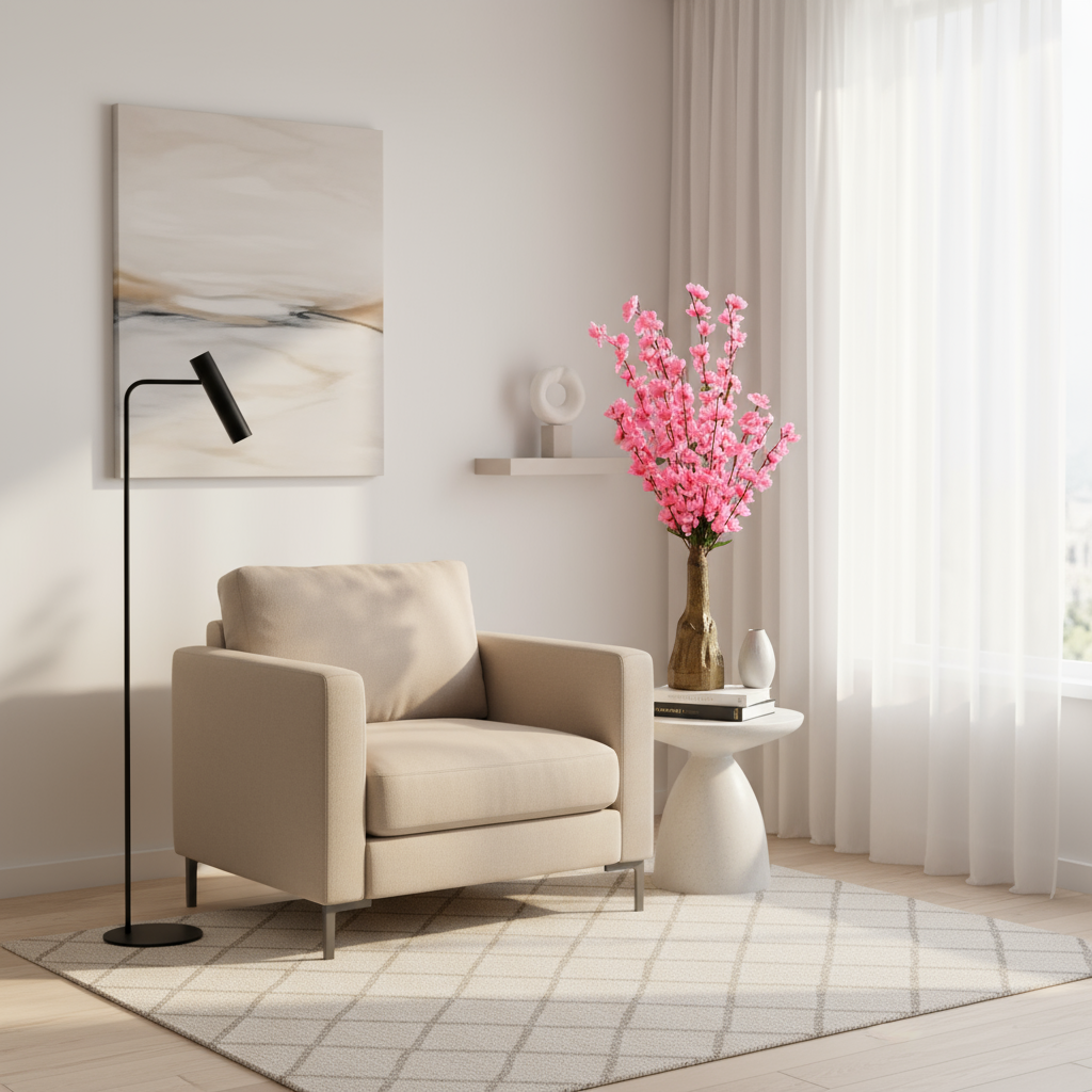 Artificial Planter-Cherry Blossom (Pink with Green Leaves)