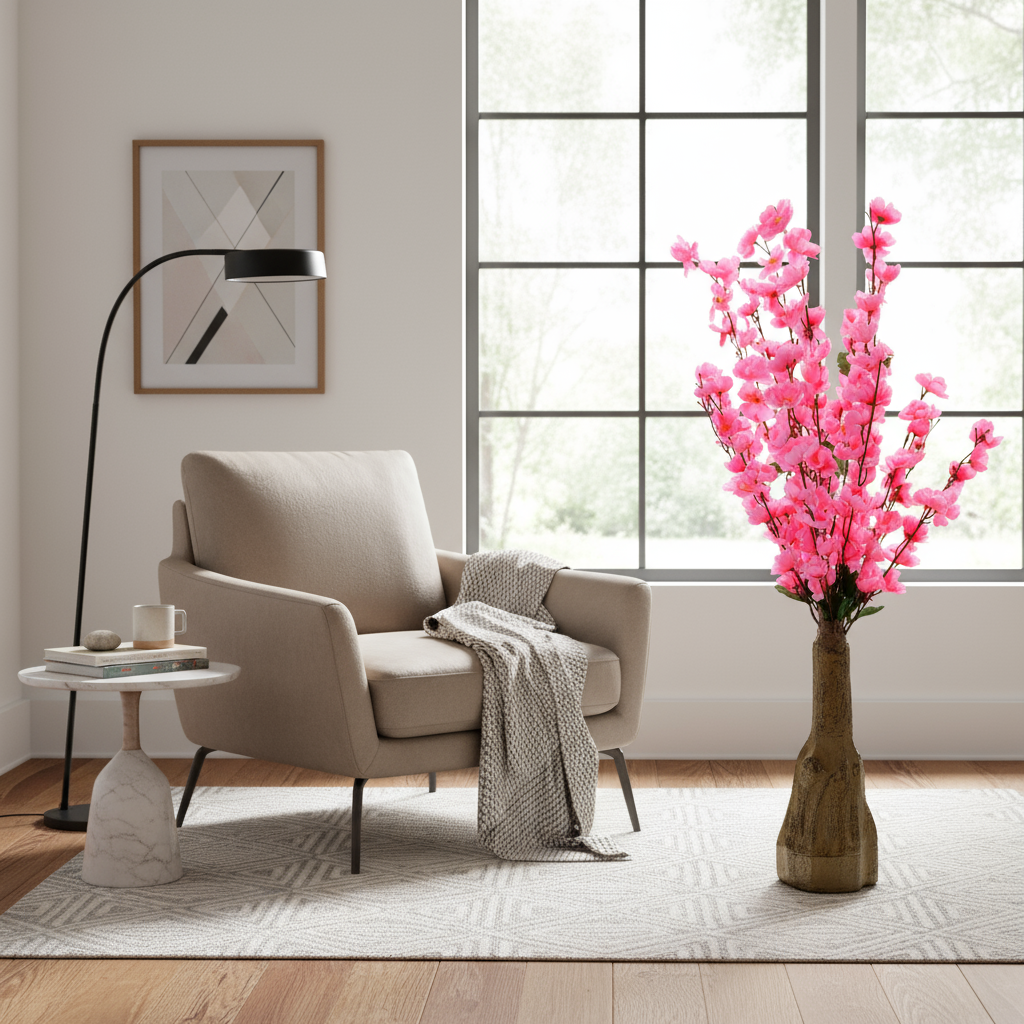 Artificial Planter-Cherry Blossom (Pink with Green Leaves)