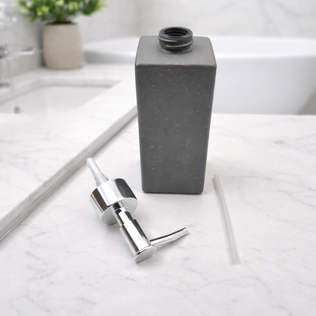 Premium Textured Glass Soap Dispenser – Modern Speckled Finish with Chrome Pump-Grey