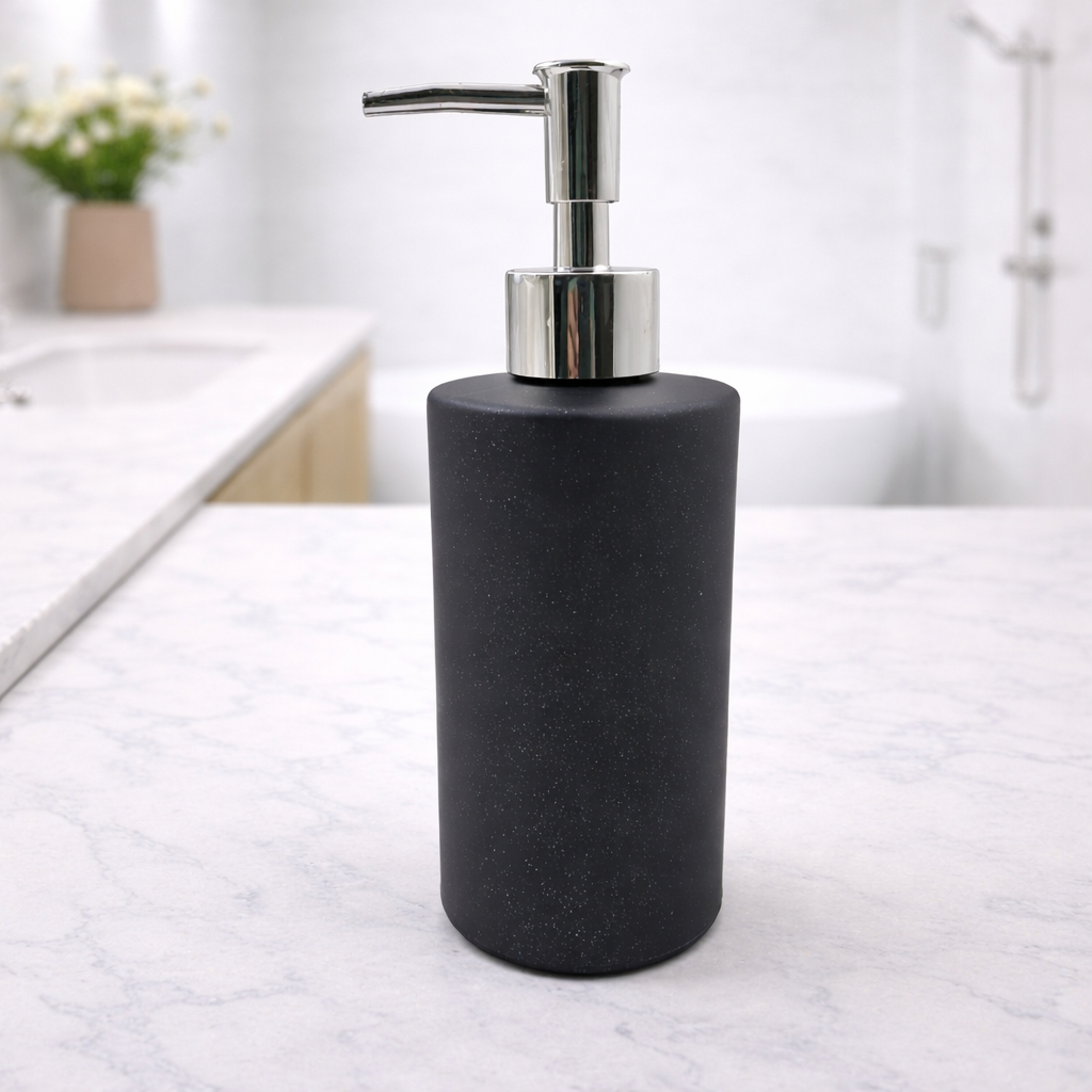 Premium Speckled Glass Soap Dispenser – Minimal Ceramic Look with Chrome Pump-Black