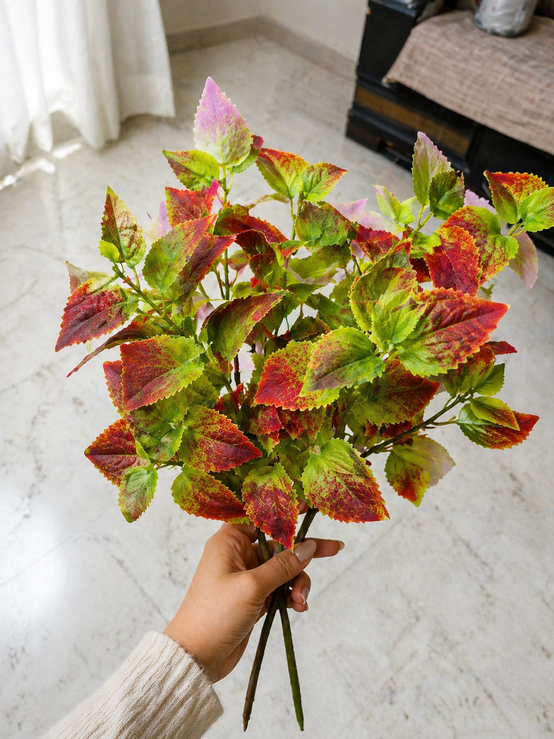 Bella N Bloom Artificial Variegated Leaf Bunch (Pack of 2) for Home Décor