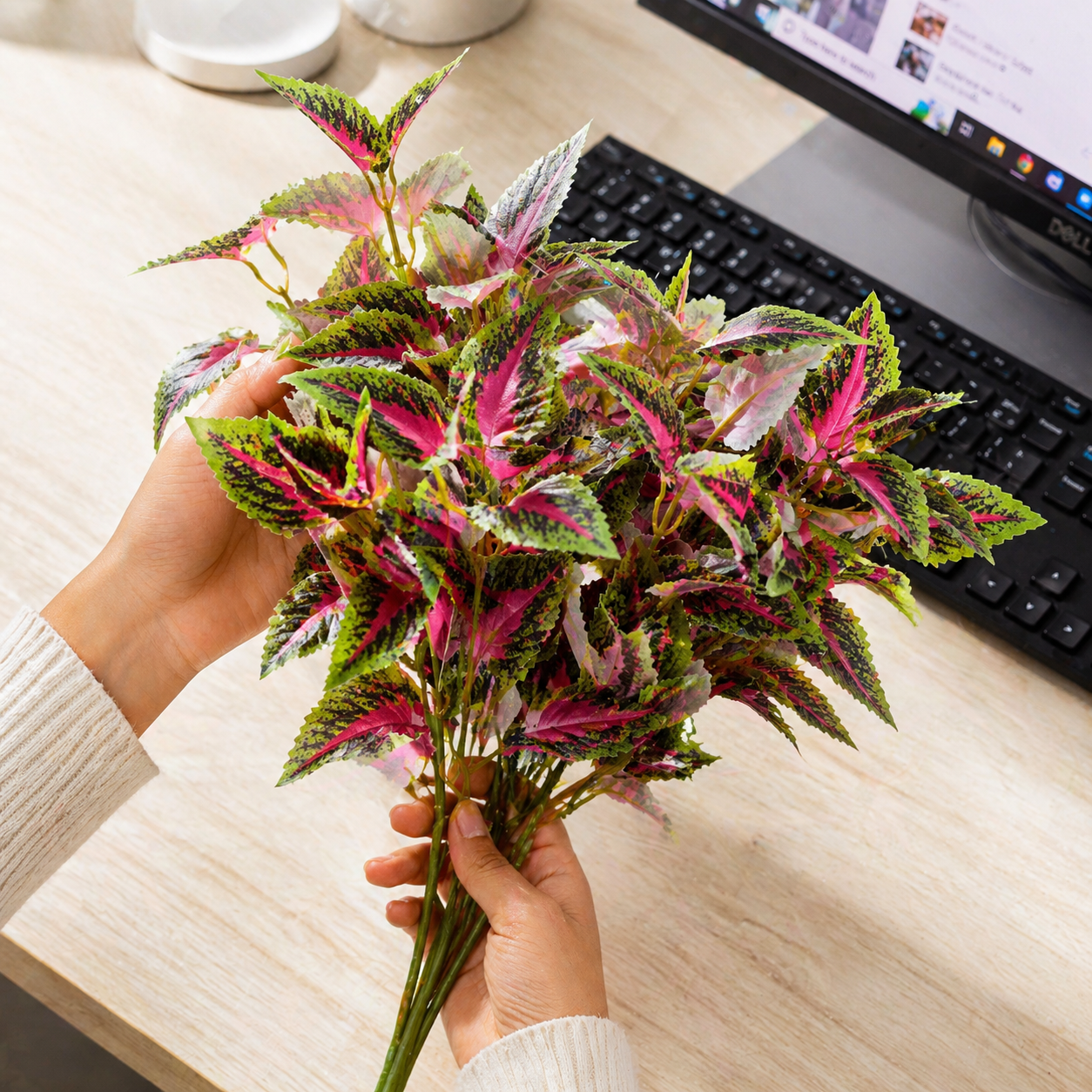 Bella N Bloom Artificial Variegated Leaf Bunch (Pack of 2) for Home Décor