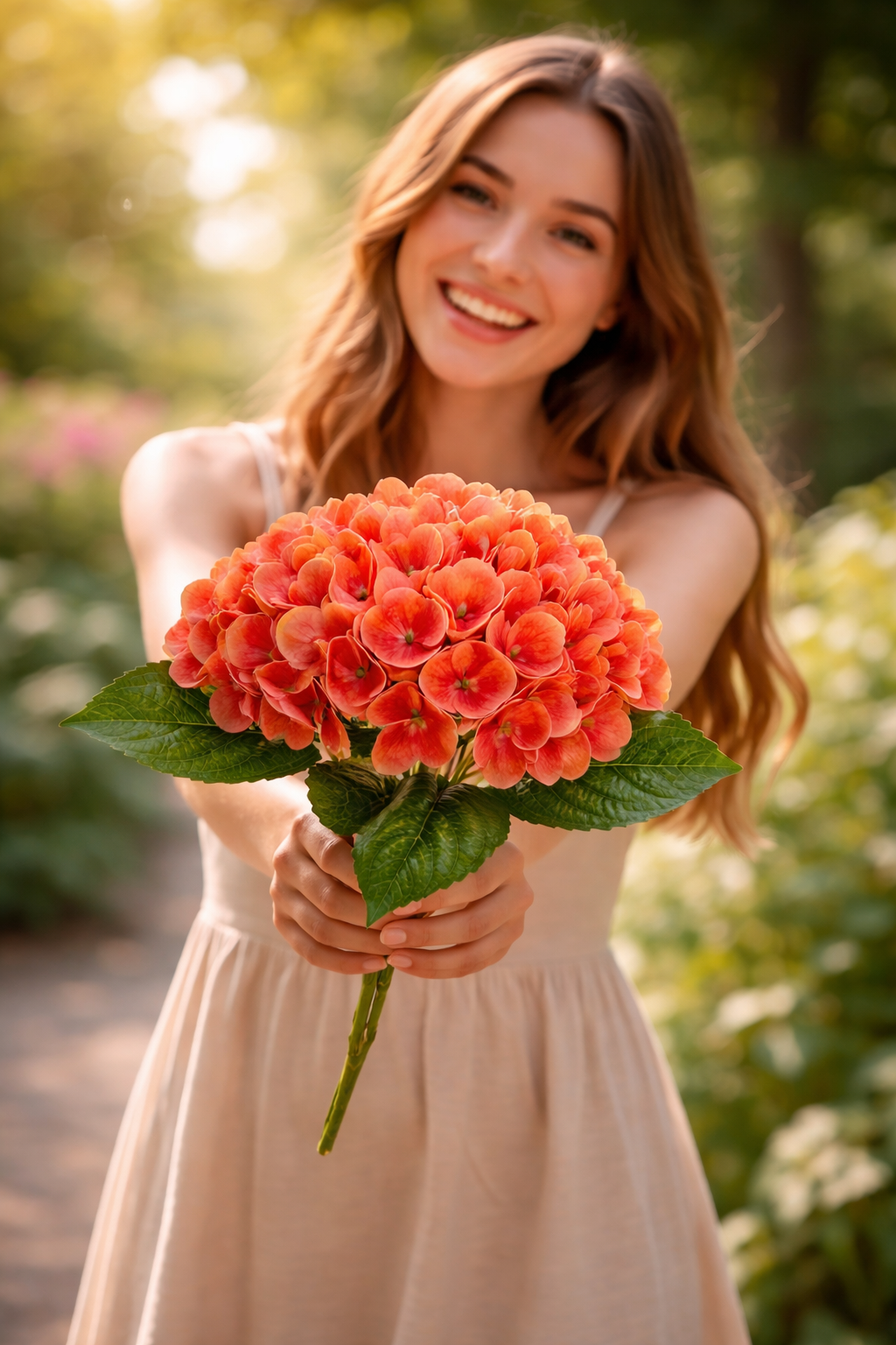 Artificial Blush Orange Hydrangea Flower Bunch
