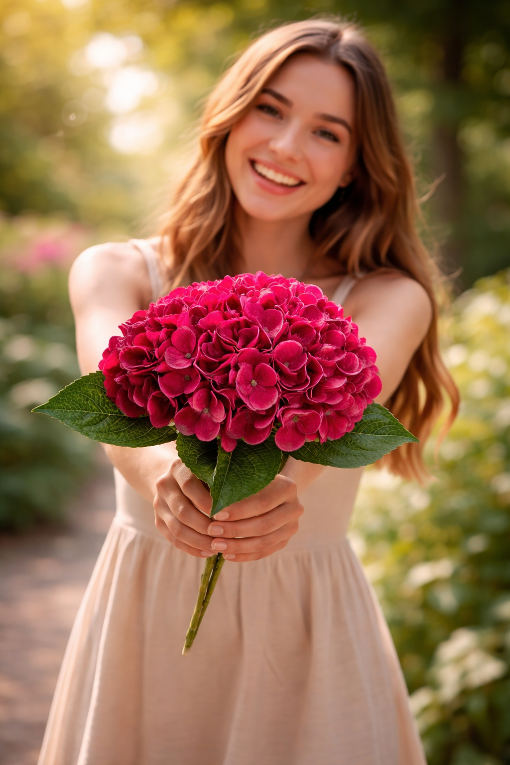 Artificial Blush Deep Crimson Red Mauve Hydrangea Flower Bunch