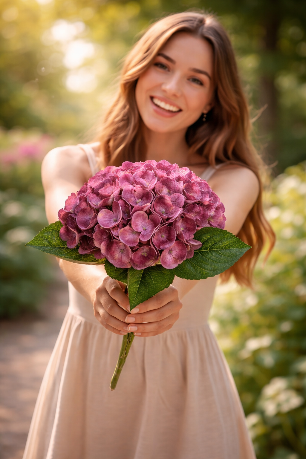 Artificial Blush Dusty Rose Mauve Hydrangea Flower Bunch