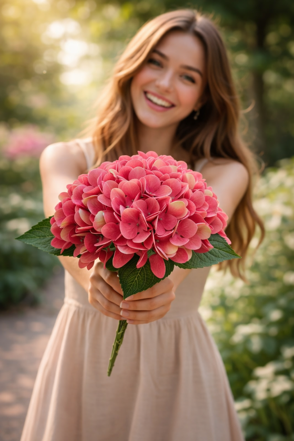 Artificial Blush Ruby Red Hydrangea Flower Bunch
