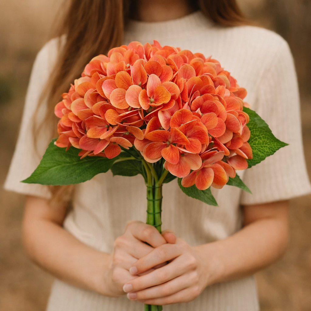 Artificial Blush Orange Hydrangea Flower Bunch