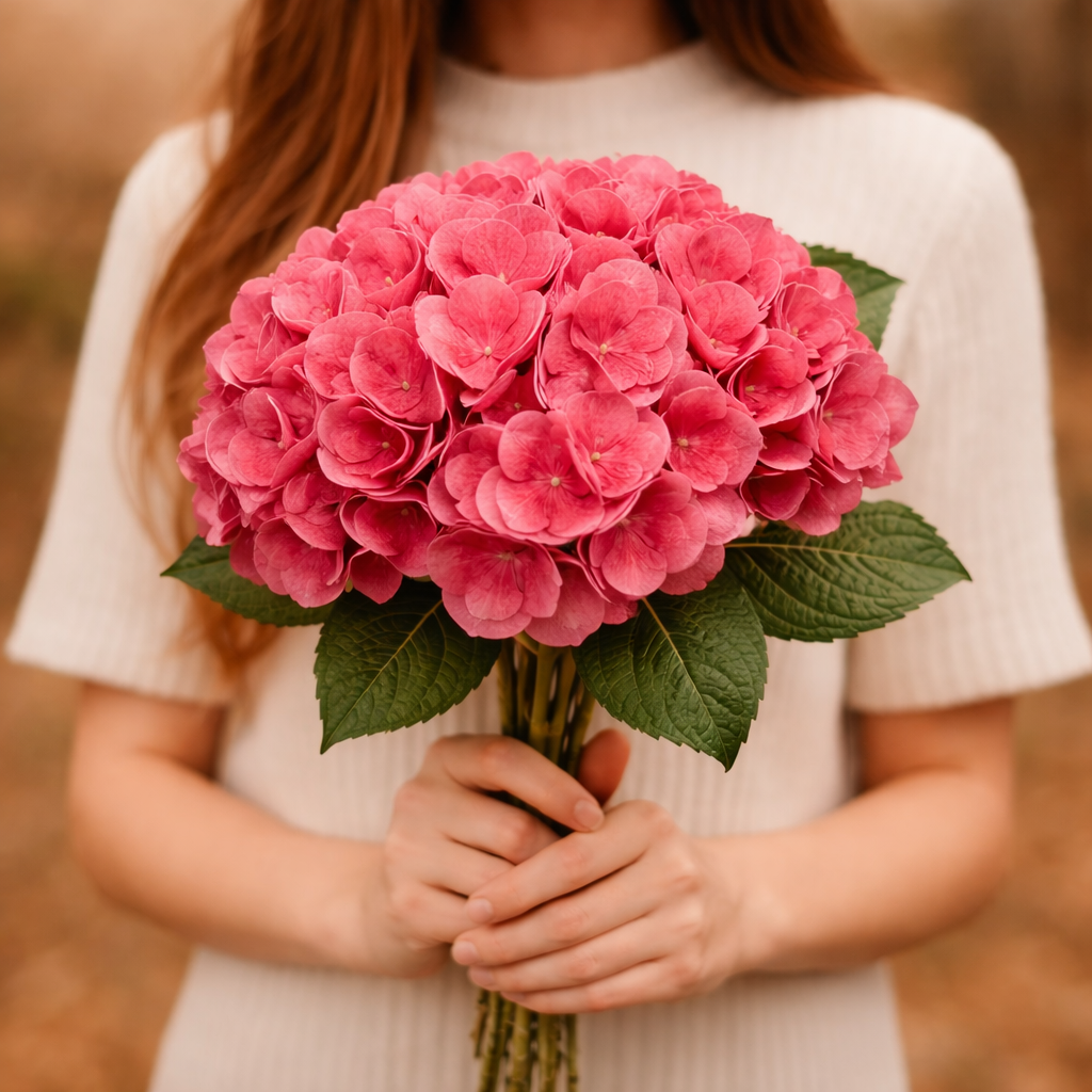 Artificial Blush Ruby Red Hydrangea Flower Bunch