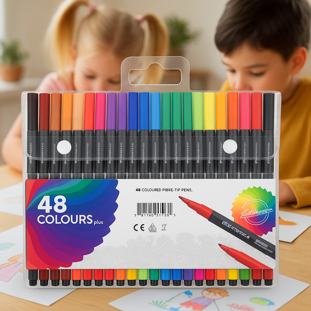 48-Color Fibre Tip Sketch Pen Set for Kids – Bright Shades, Smooth Ink, Non-Toxic