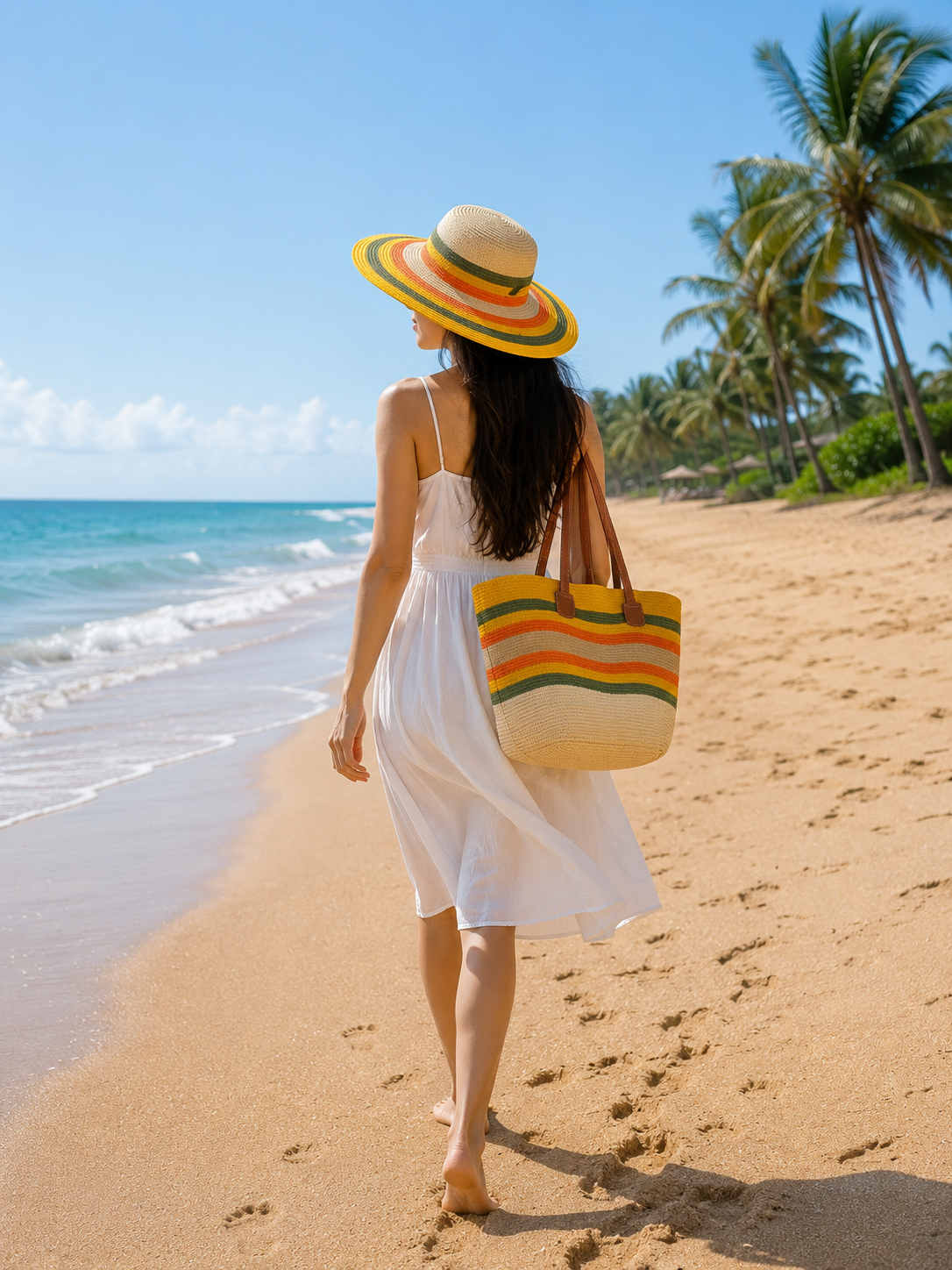 Bella N Bloom Straw Beach Hat & Tote Bag Combo Set for Women
