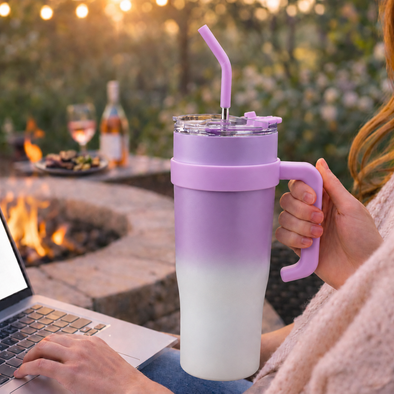 Bella N Bloom 1200ml Stainless Steel Insulated Tumbler with Handle & Straw Lid