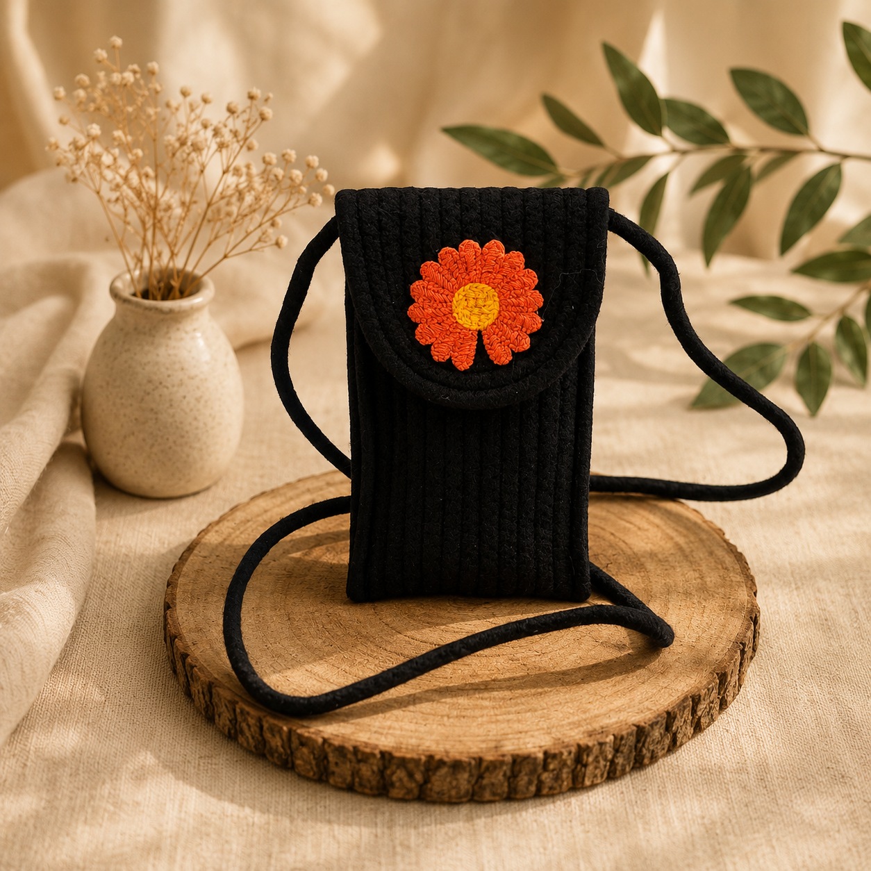 Bella N Bloom Floral Woven Mobile Sling Bag for Women & Girls