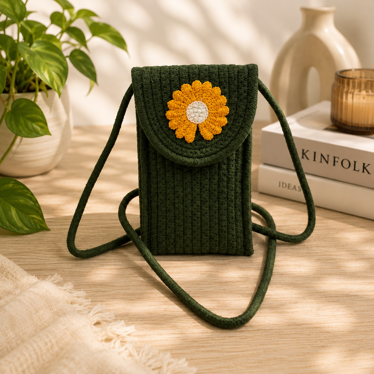 Bella N Bloom Floral Woven Mobile Sling Bag for Women & Girls