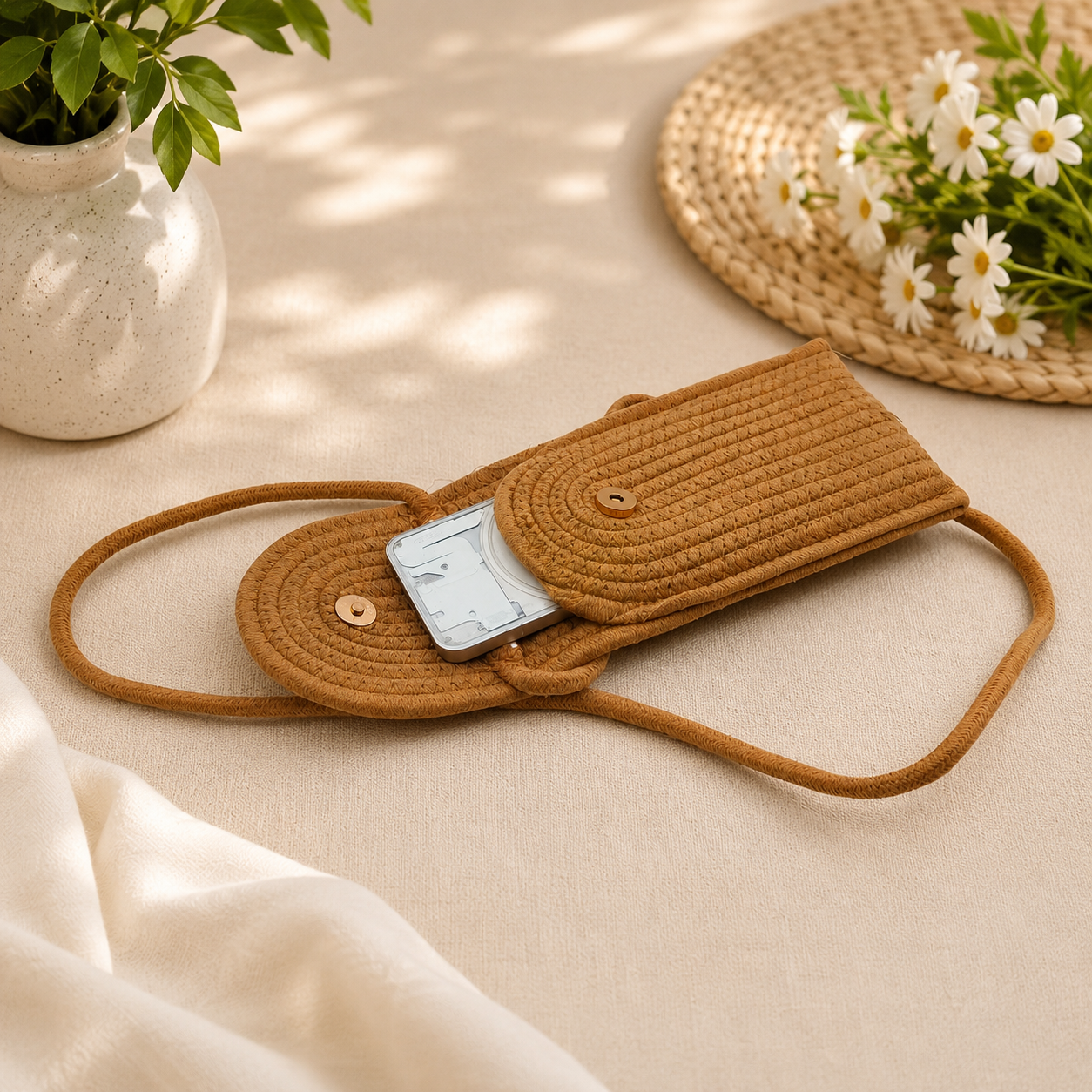 Bella N Bloom Floral Woven Mobile Sling Bag for Women & Girls