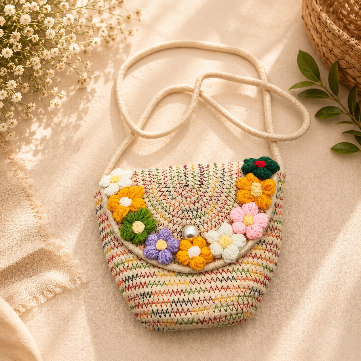 Mini Tote Bag (White Multi Thread)