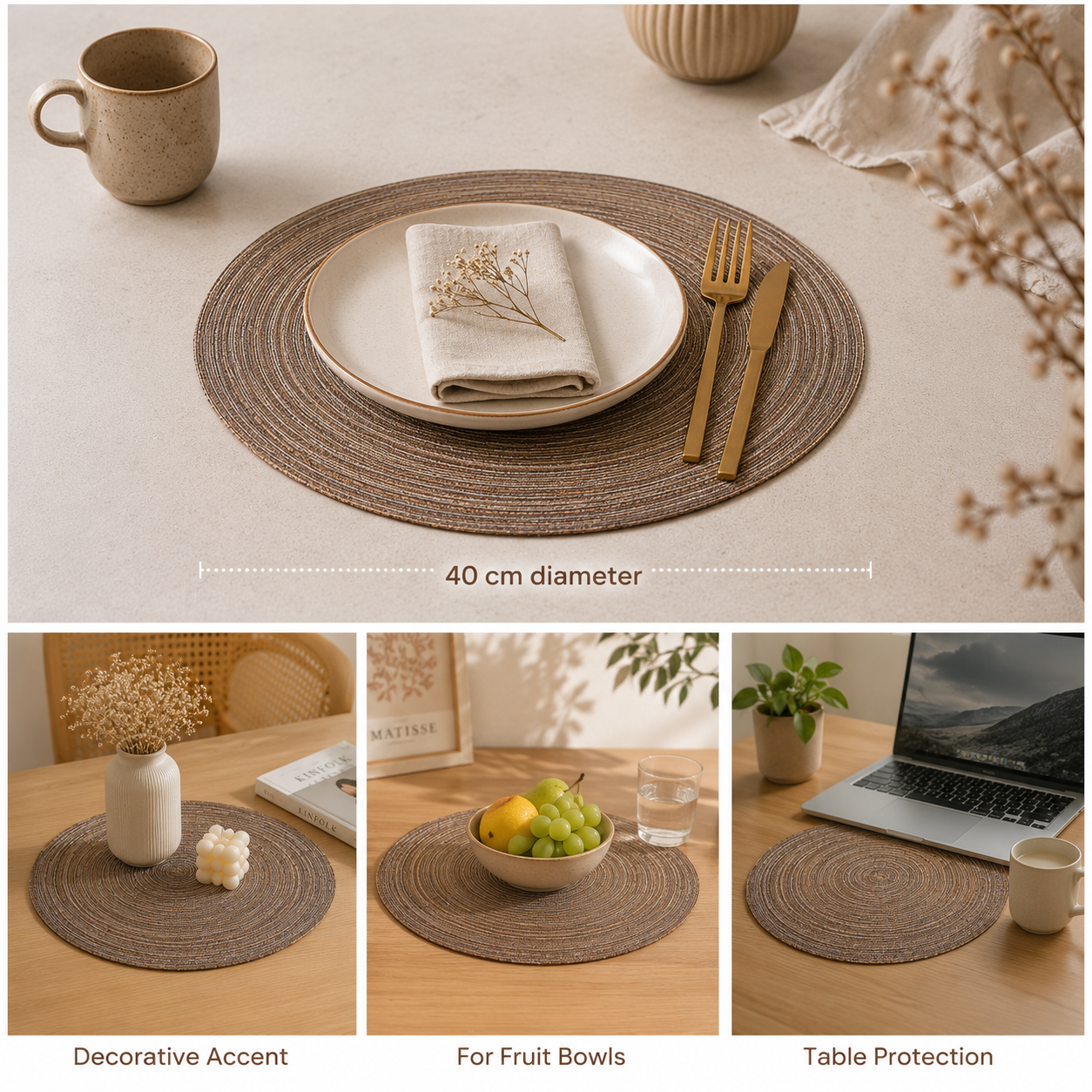 Bella N Bloom Round Table Mats Set of 2 – Premium PVC Woven Heat Resistant Dining Mats