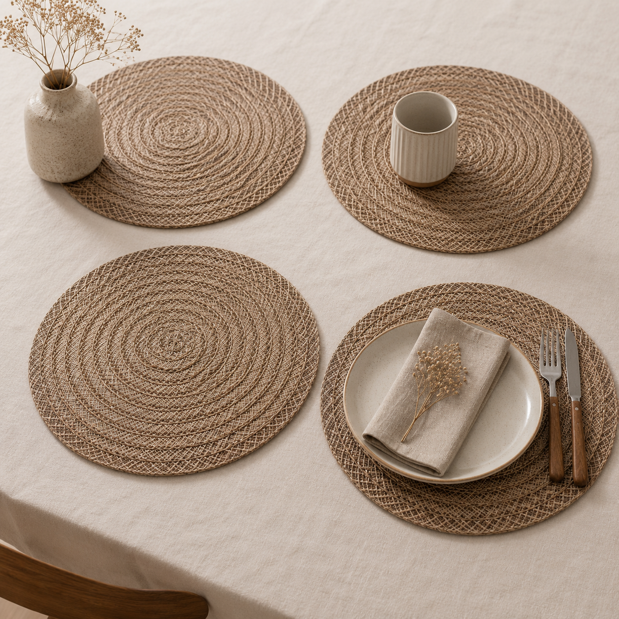 Bella N Bloom Round Table Mats Set of 4 – Premium PVC Woven Heat Resistant Dining Mats