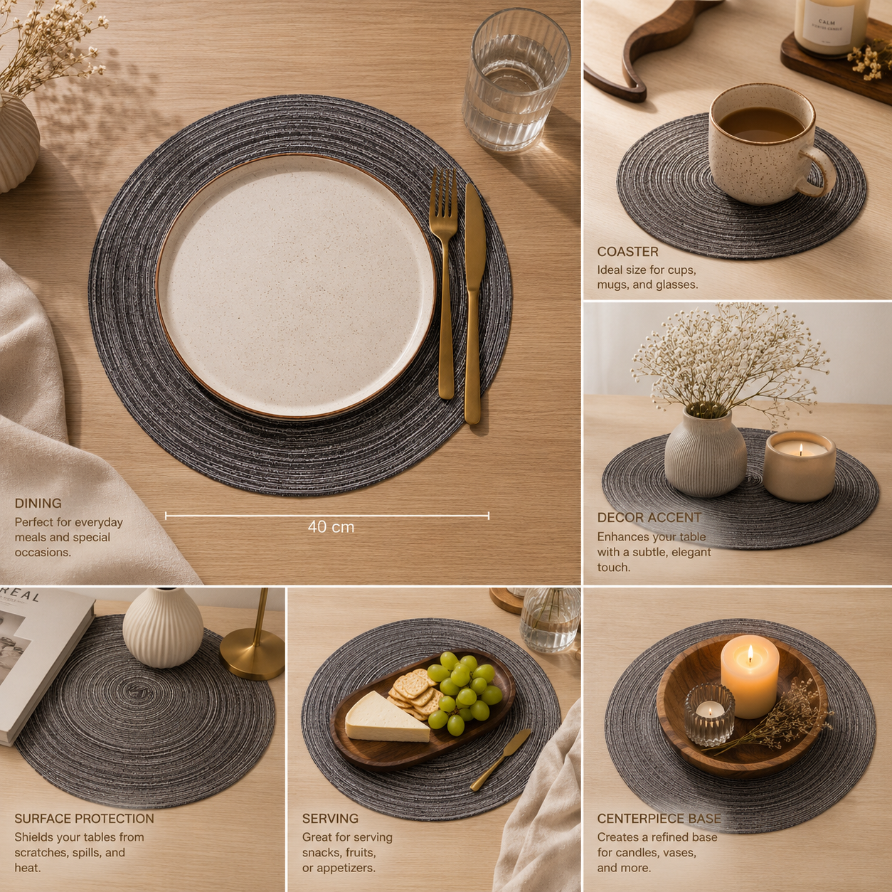Bella N Bloom Round Table Mats Set of 2 – Premium PVC Woven Heat Resistant Dining Mats