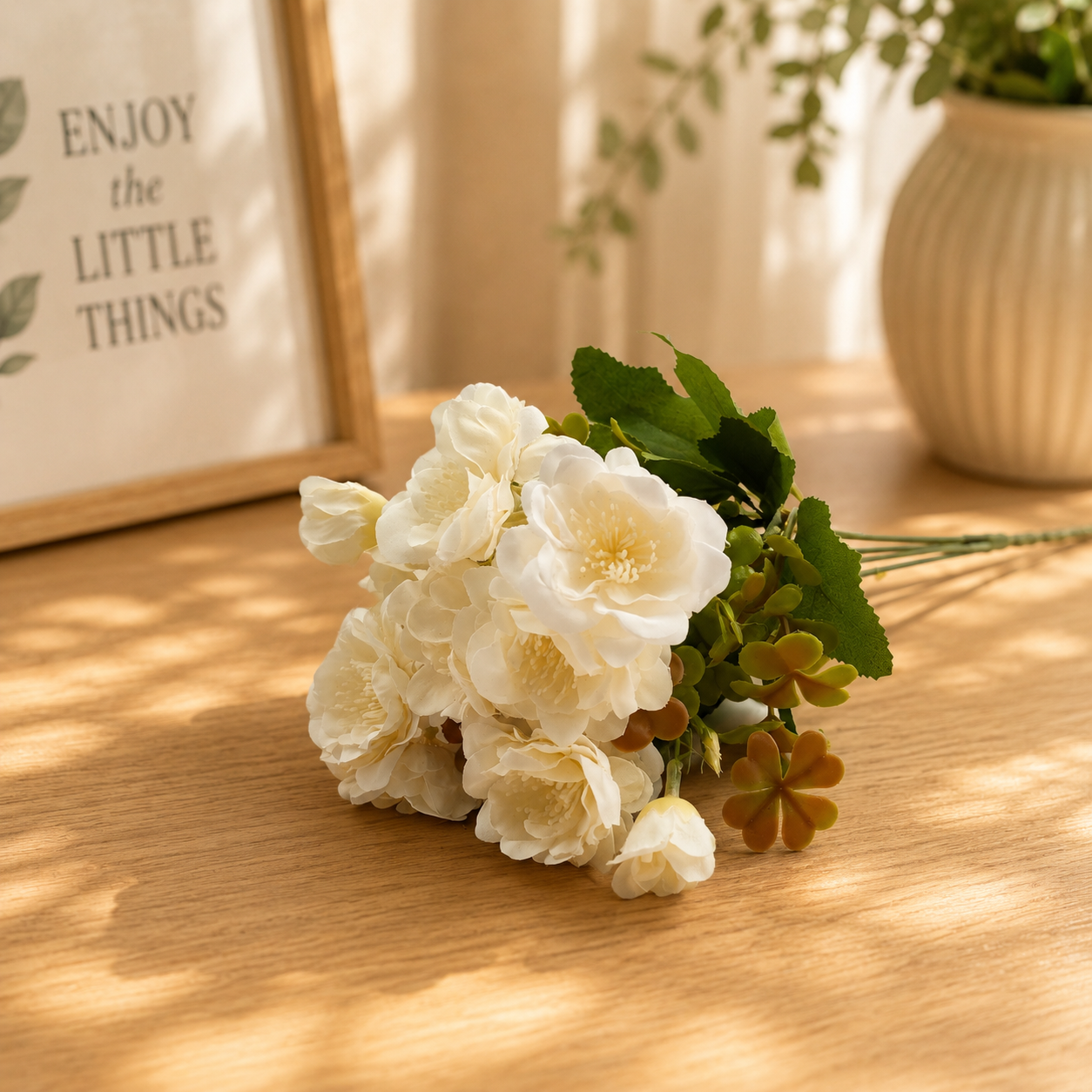 Artificial White Flower Bunch Pack of 2 for Home Décor, Vase Arrangement & Table Styling