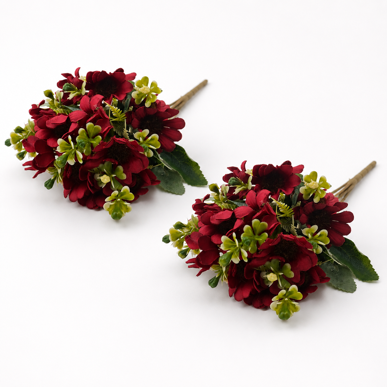 Artificial Pack of 2 Daisy Flower Bunch for Home Décor-Red