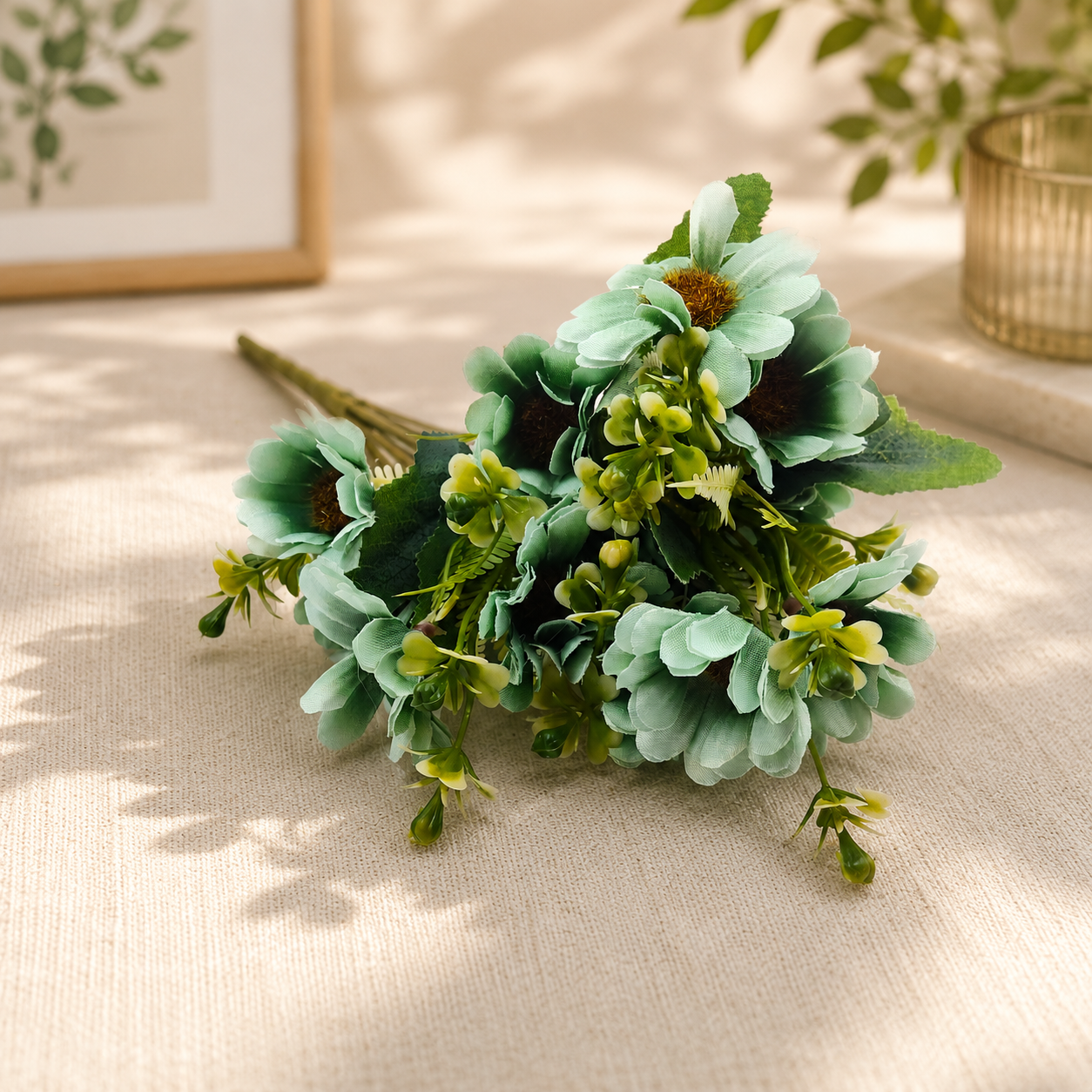 Artificial Pack of 2 Daisy Flower Bunch for Home Décor-Blue
