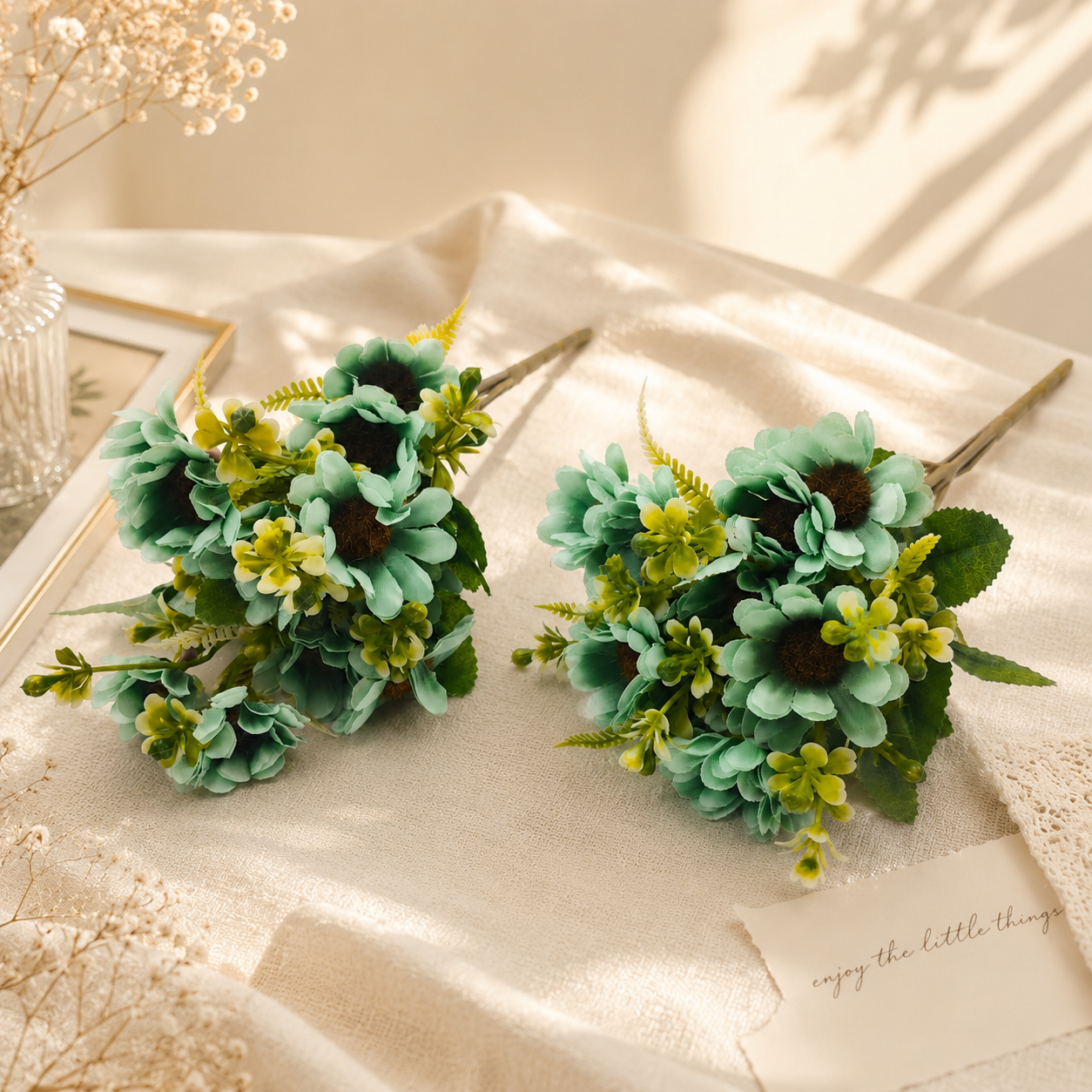 Artificial Pack of 2 Daisy Flower Bunch for Home Décor-Blue