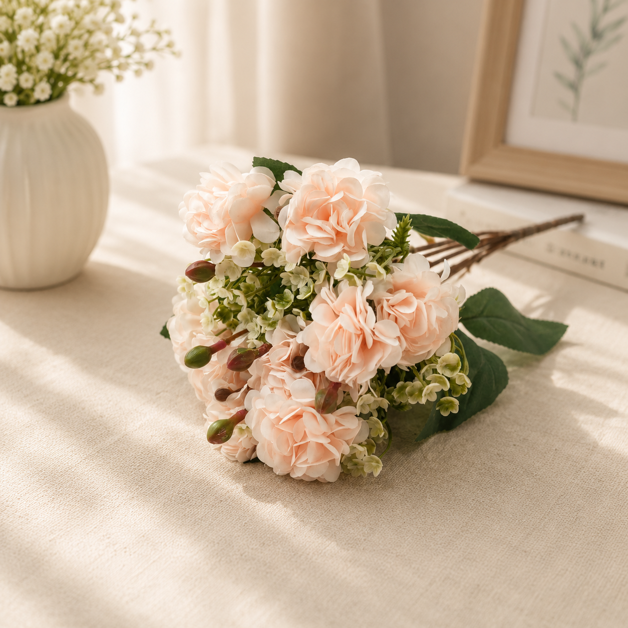 Artificial Vintage Pattern Flower Bunch for Home Décor – White