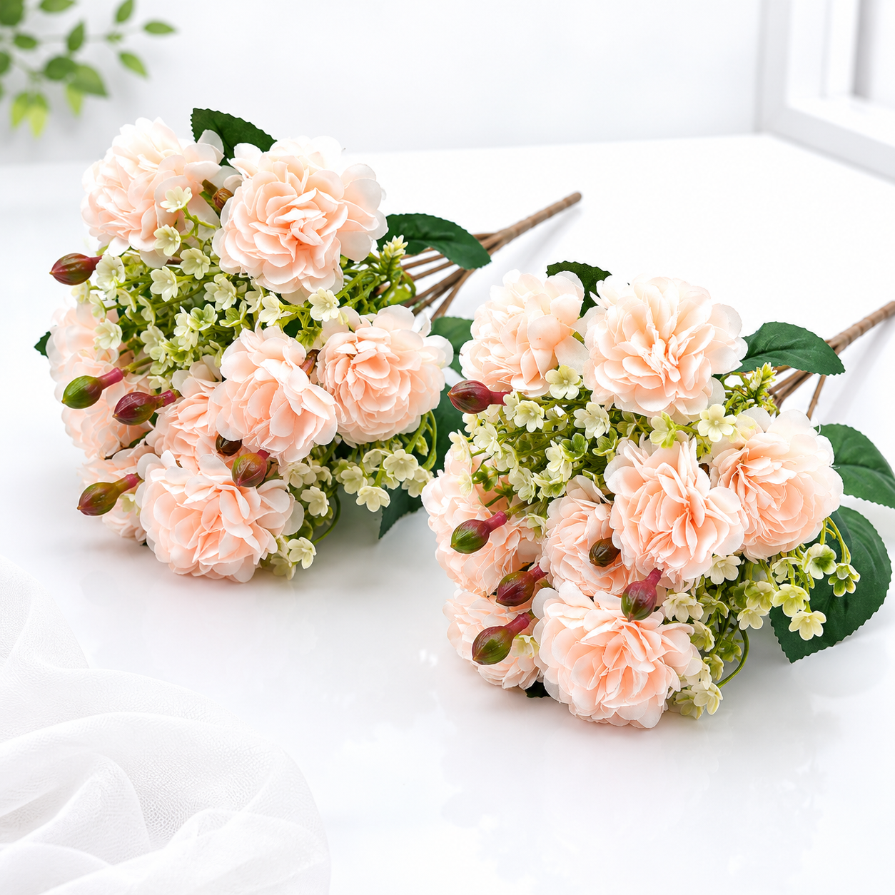 Artificial Vintage Pattern (Pack of 2) Flower Bunch for Home Décor-White