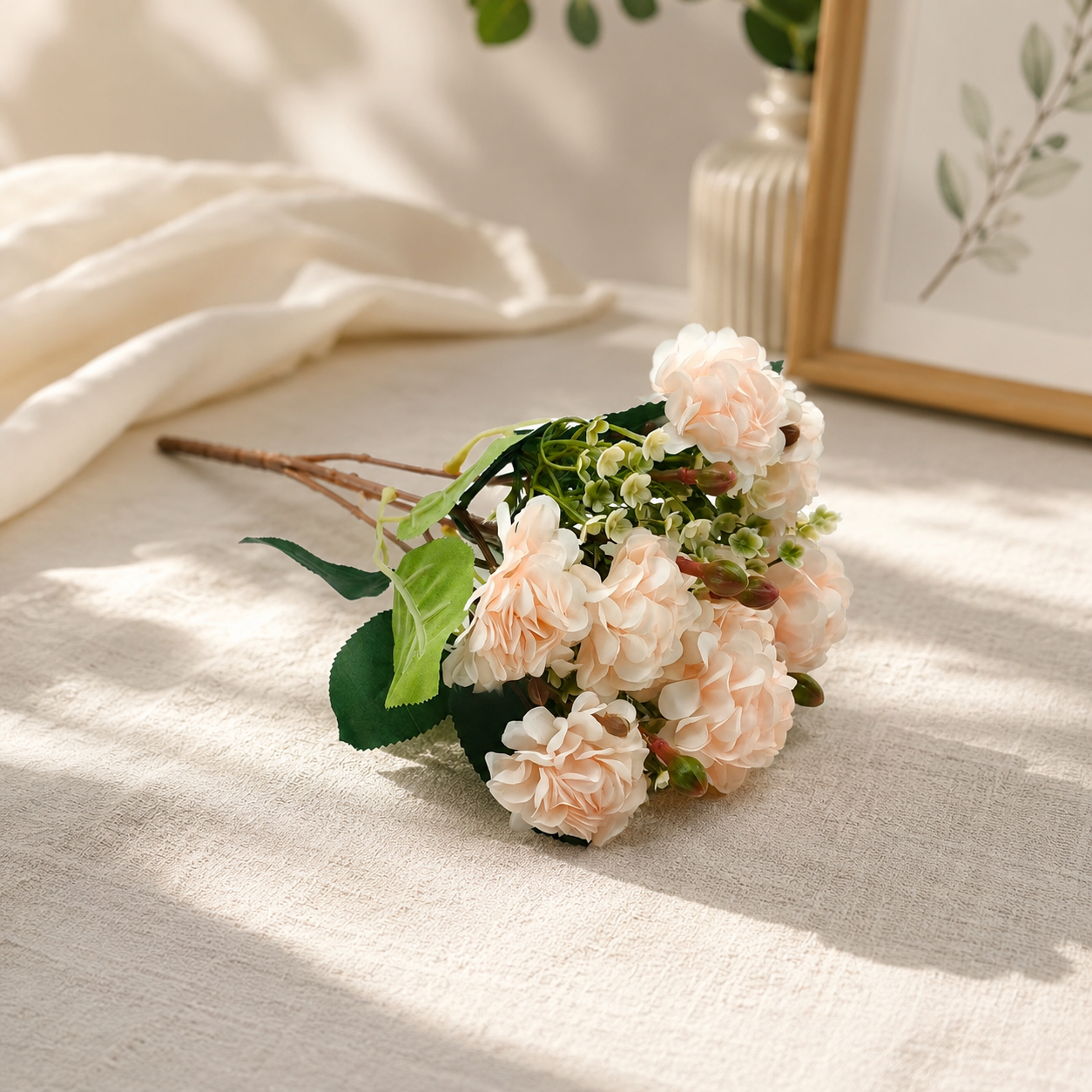 Artificial Vintage Pattern (Pack of 2) Flower Bunch for Home Décor-White