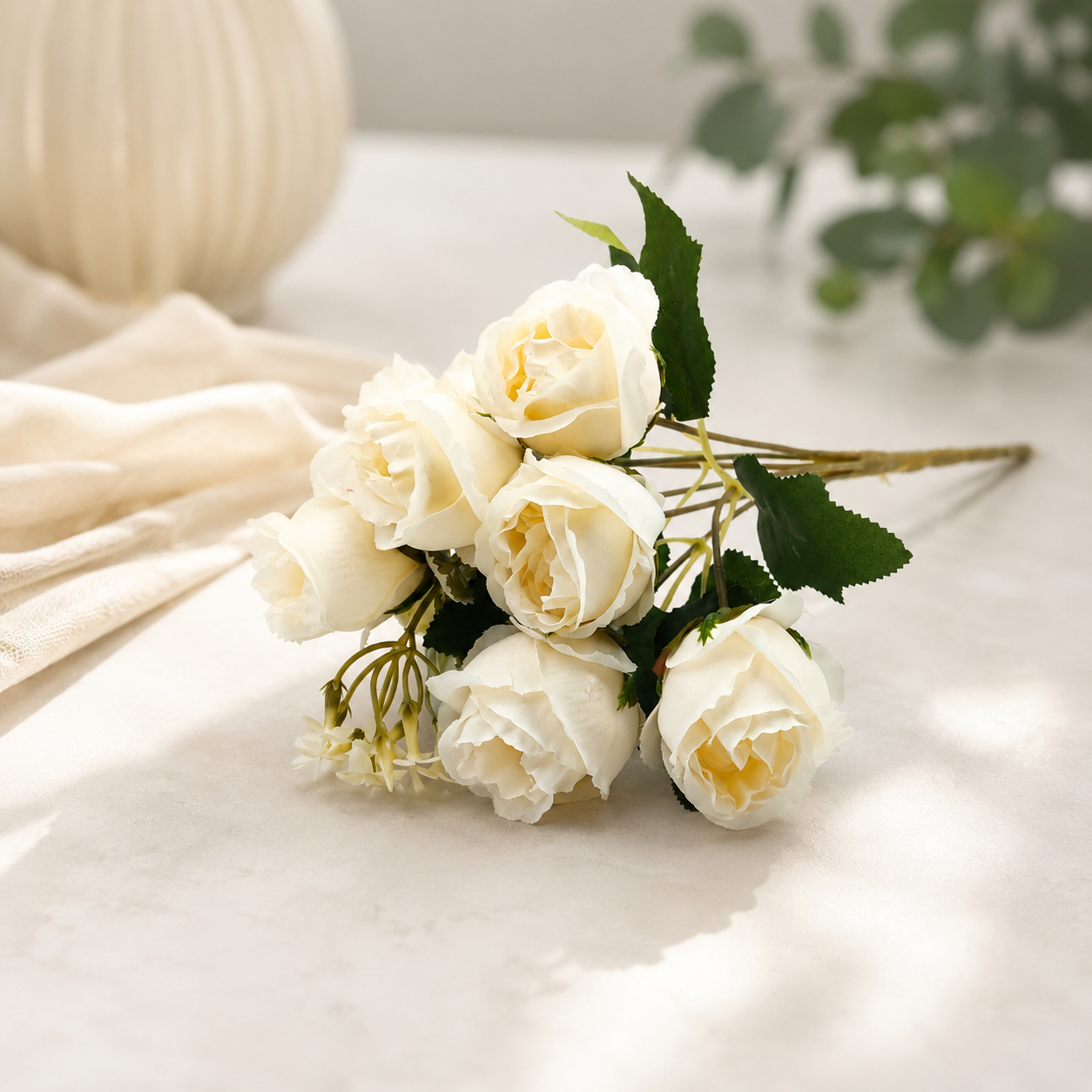 Artificial Small Rose Flower Bunch for Home Décor – Ivory White