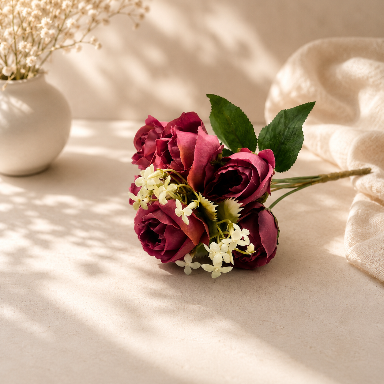Artificial Small Rose Flower Bunch for Home Décor – Purple