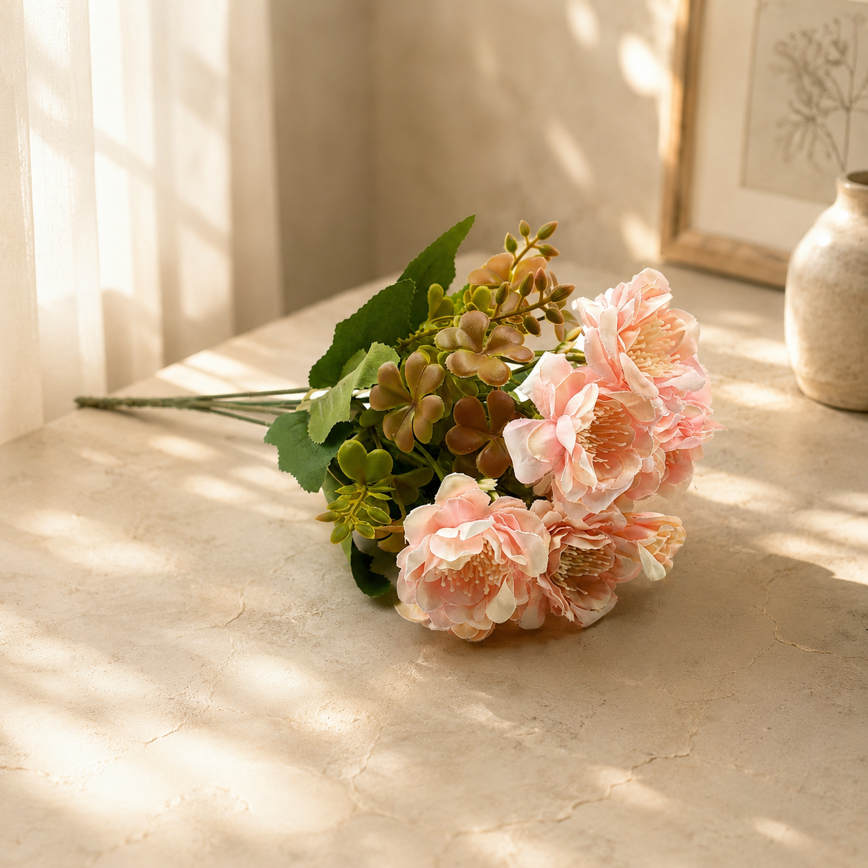 Bella N Bloom Artificial Ivory Baby Pink Flower Bunch for Home Décor, Vase Arrangement & Table Styling