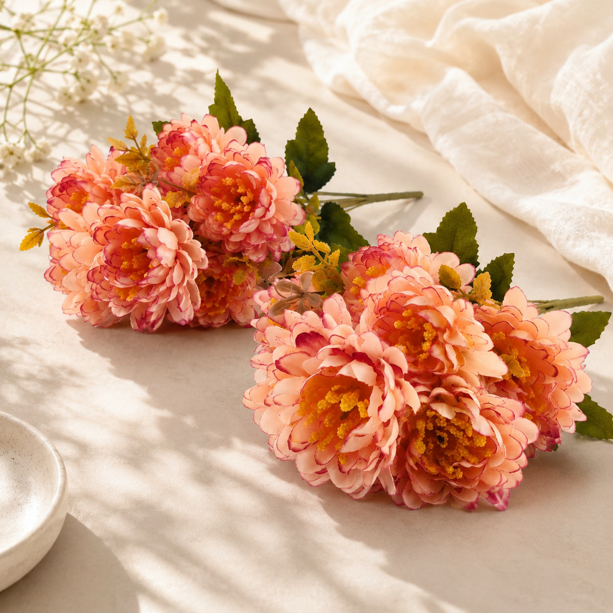 Artificial Small Pack of 2 Peony Flower Bunch for Home Décor – Peach Pink