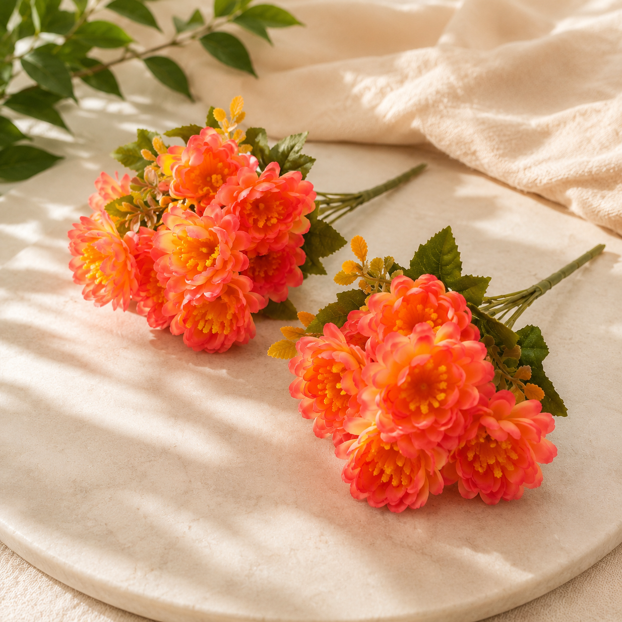 Artificial Small Pack of 2 Peony Flower Bunch for Home Décor – Orange