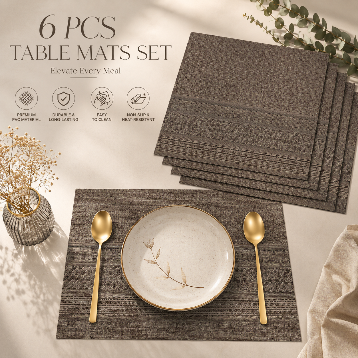 Bella N Bloom Premium Textured 6-Piece PVC Table Mats Set