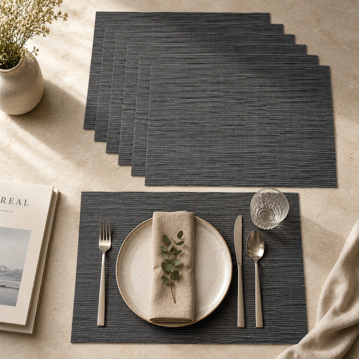 Bella N Bloom 6 Pcs PVC Table Mats Set – Heat Resistant, Washable, Non-Slip Dining Placemats (45 × 30 cm)