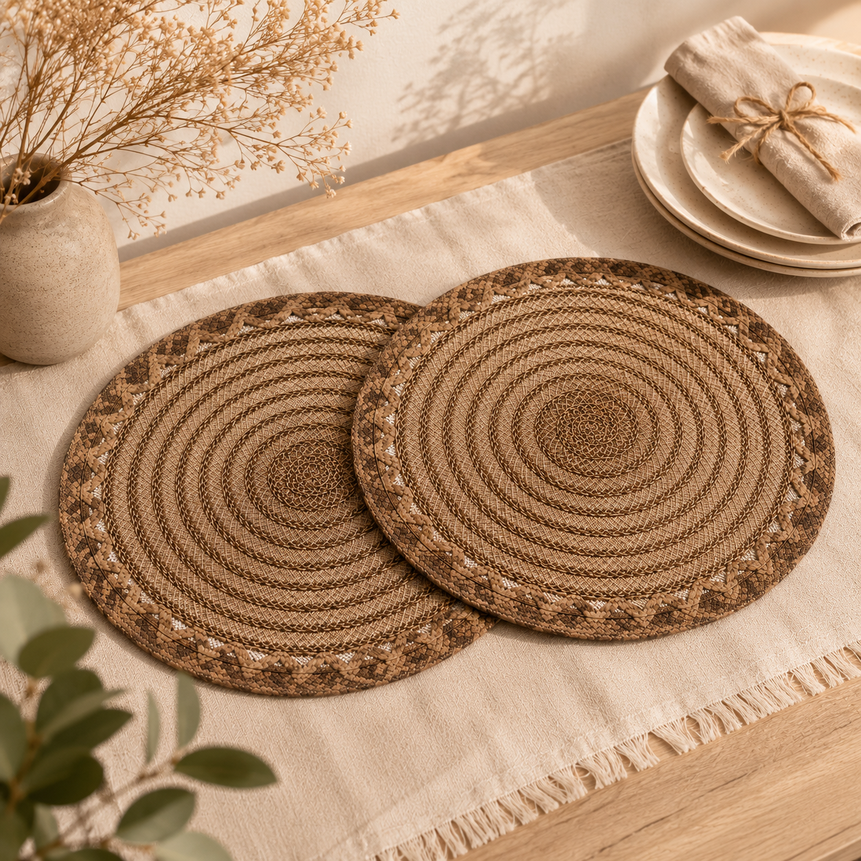 Bella N Bloom Round Table Mats Set of 2 – Premium PVC Woven Heat Resistant Dining Mats