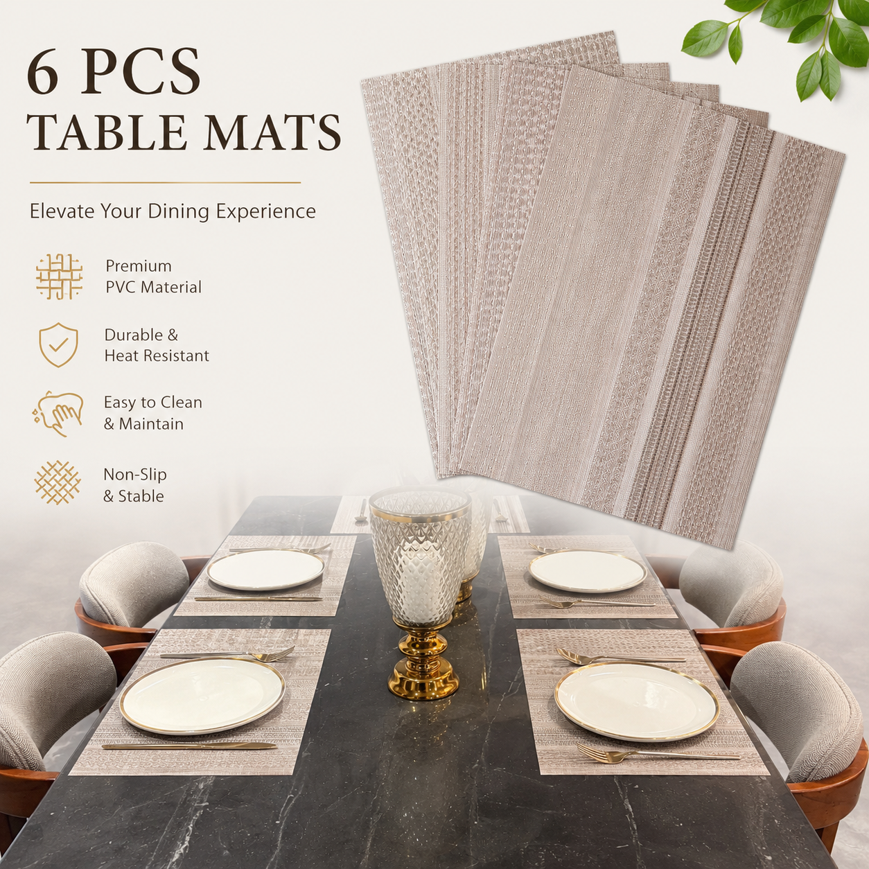 Bella N Bloom Premium Textured 6-Piece PVC Table Mats Set