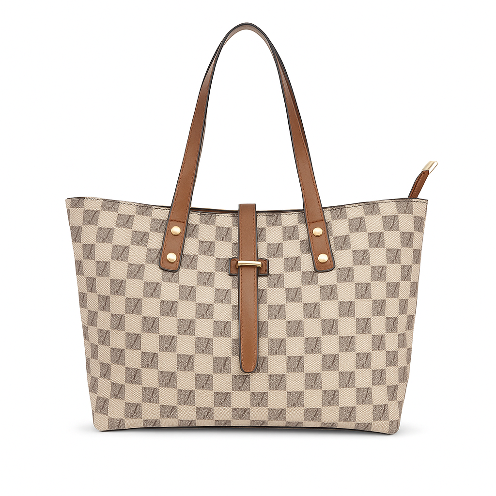 Women’s Classic Checkered Tote Handbag – Luxury Designer-Inspired PU Leather Edition
