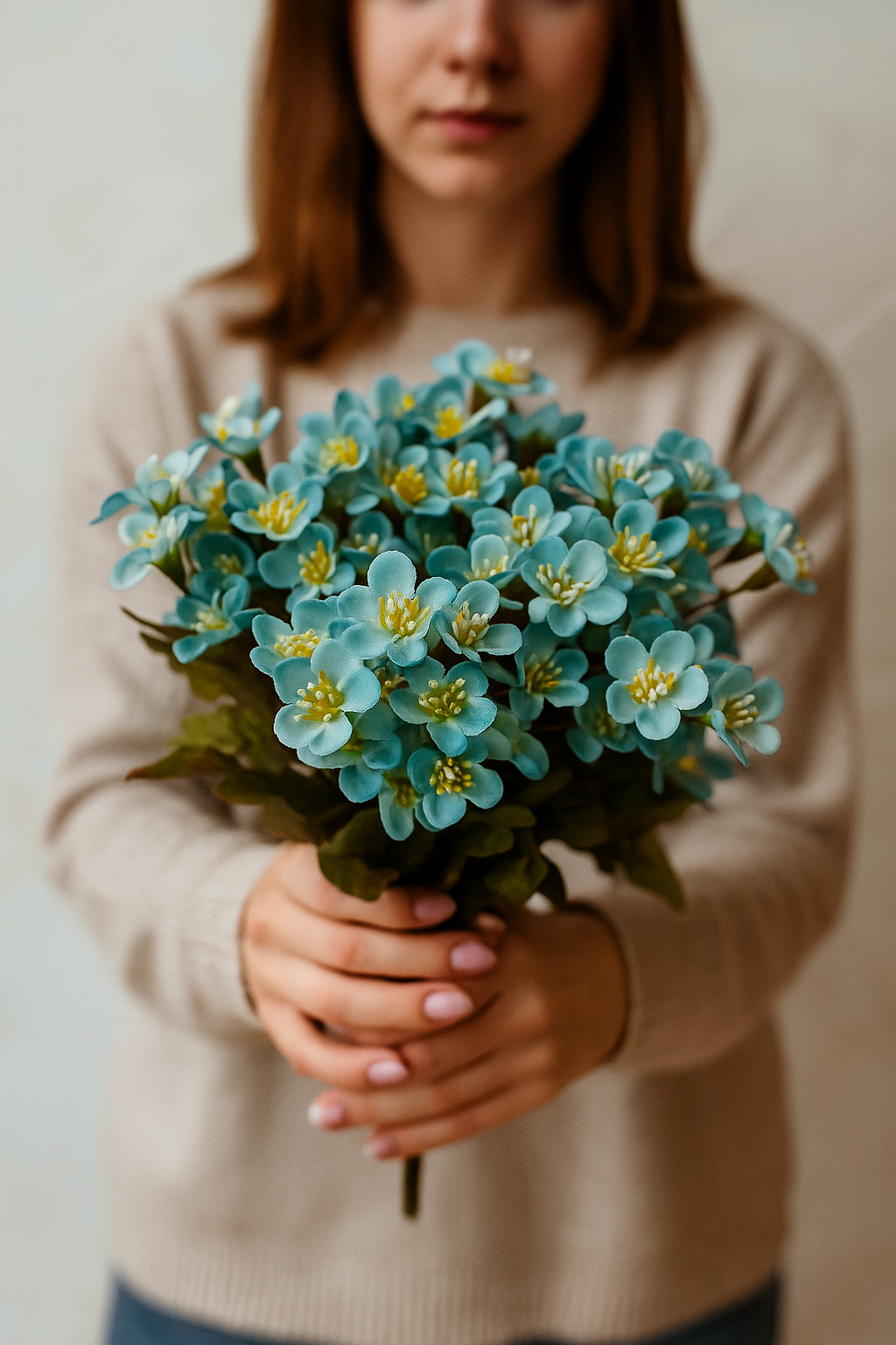 Artificial Blue Cherry Blossom Flower Bunch