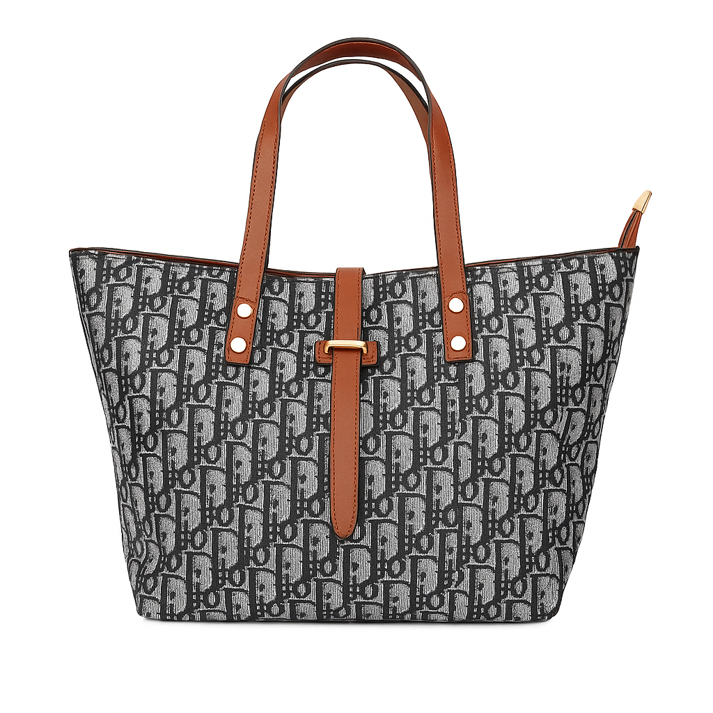 Women’s Printed Tote Handbag – Elegant Canvas Design with PU Leather Handles & Spacious Multi-Pocket Interior