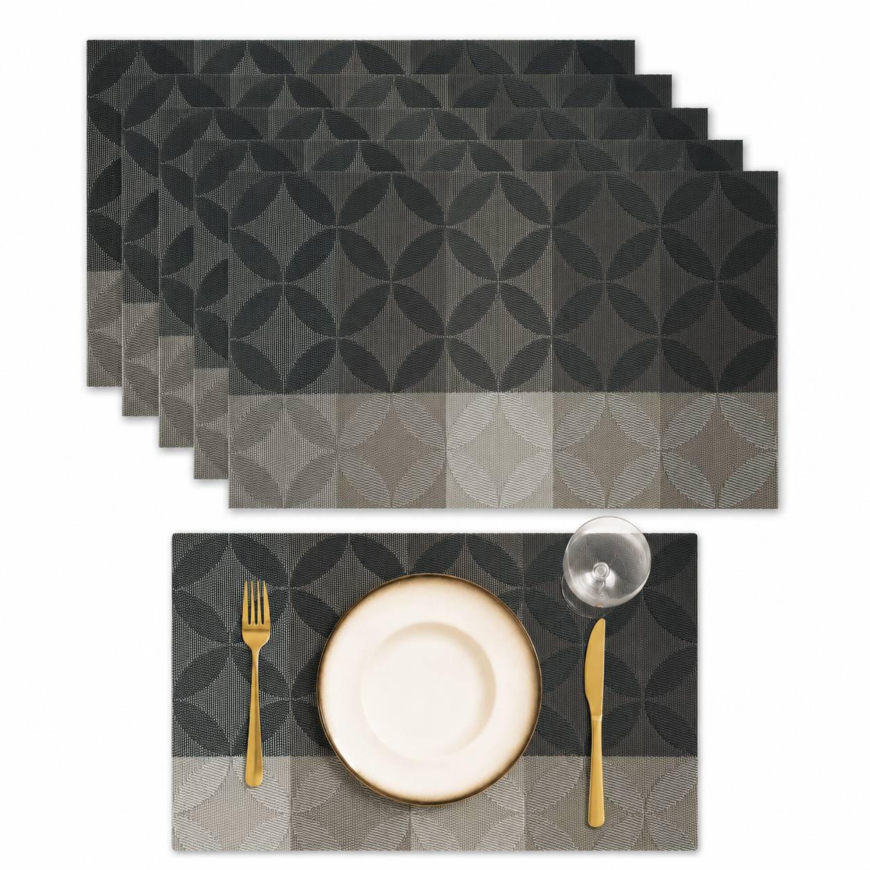 6 Pcs Dining Table Mats Set – Heat Resistant PVC Placemats (45 × 30 cm) for Dining Table, Washable & Non-Slip Table Mats