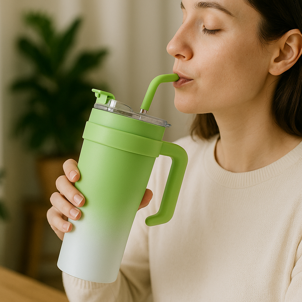 Dual Shades- Stainless Steel Sipper Tumbler (Green White)