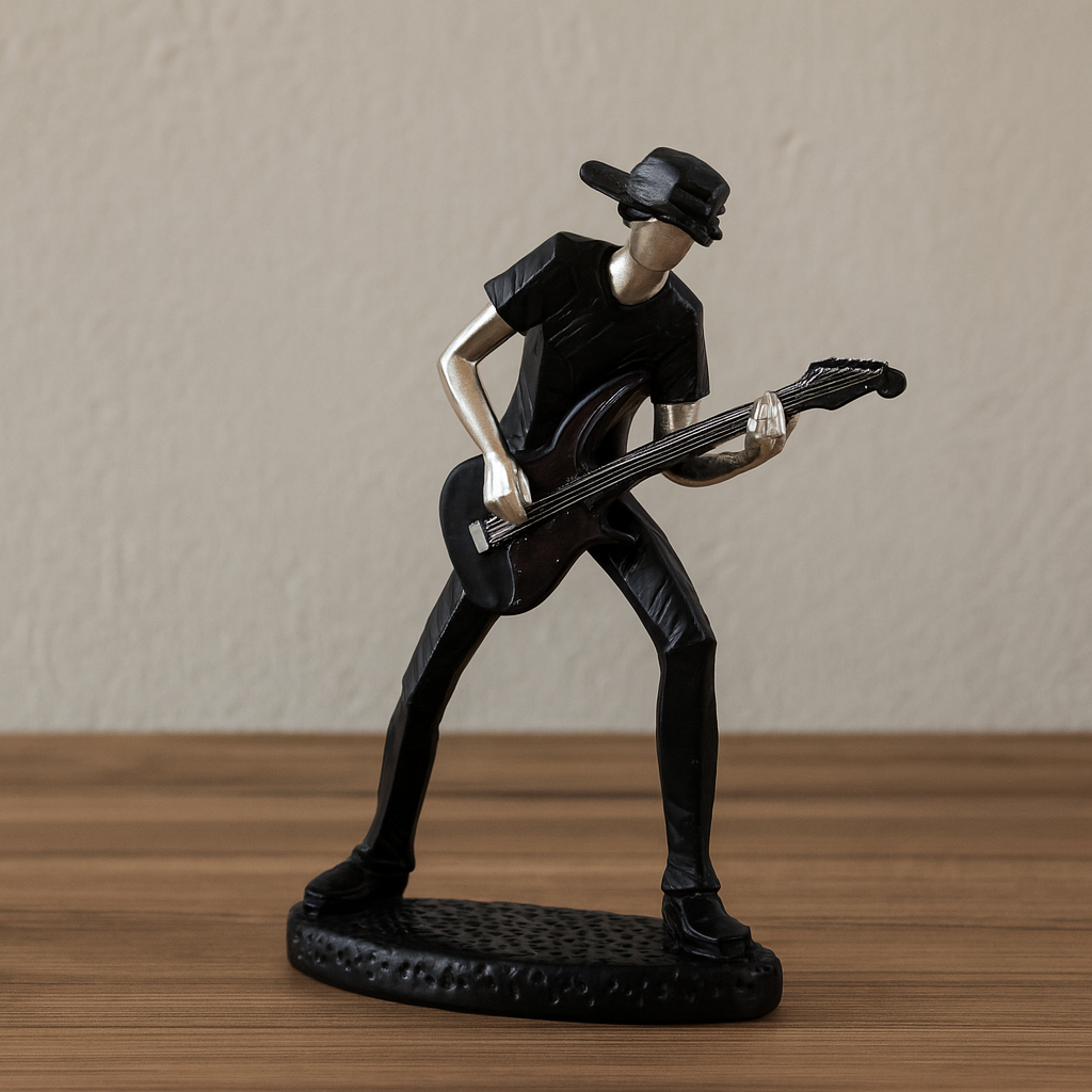 Decorative Musician Figurine – Silver & Black Guitarist